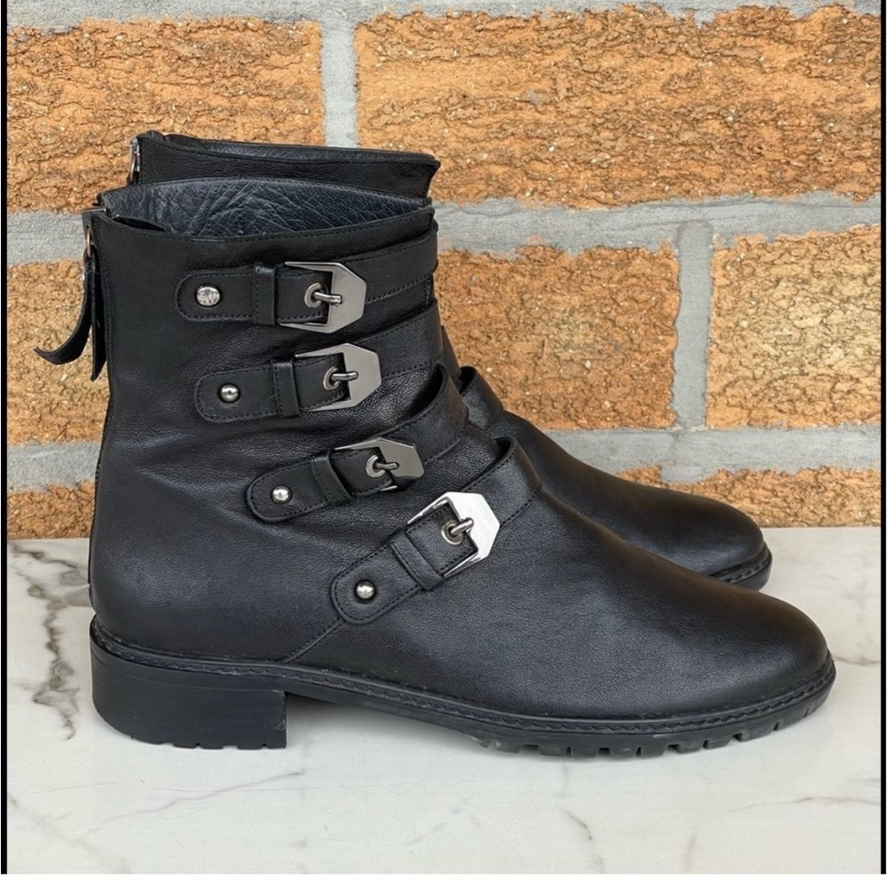 Stuart Weitzman Jitterbug Leather Moto Boot size 8